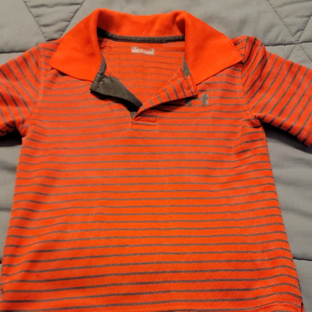 Under Armour Kids Polo in Orange and Gray Stripes